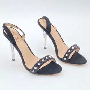 Black Pearl Pointed Toe High Heel Slingback Sandals Formal Party Office Shoes